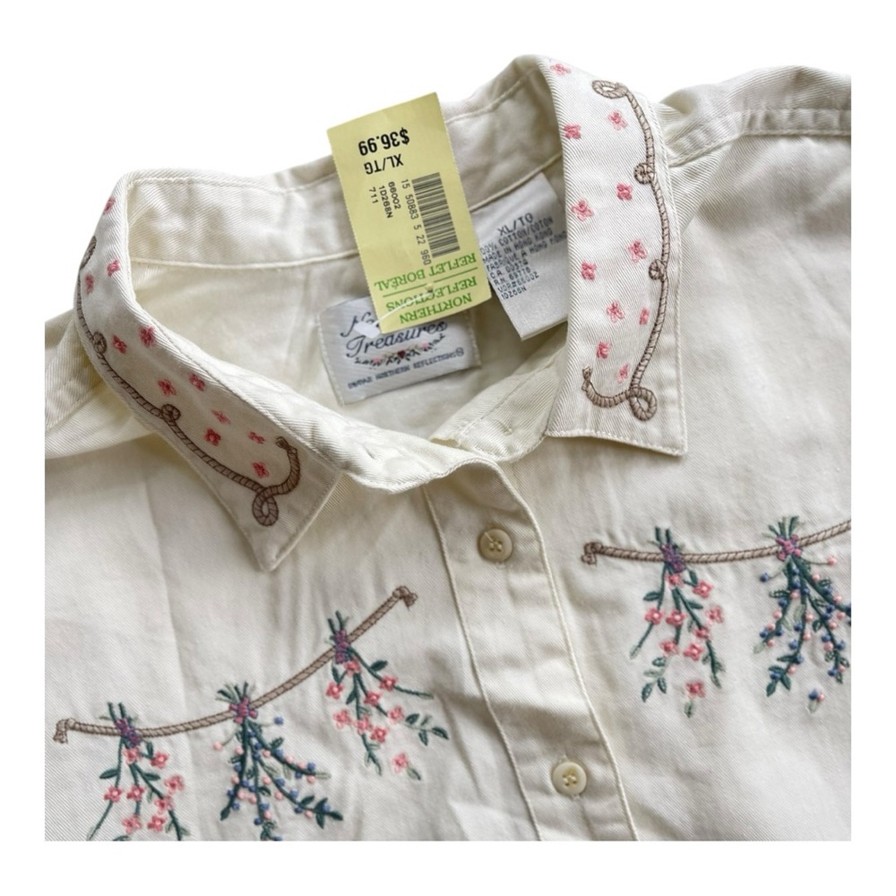 Vintage 2pc Northern Reflections Tan Embroidered Sweater Vest Long Sleeve Shirt - Picture 3 of 13